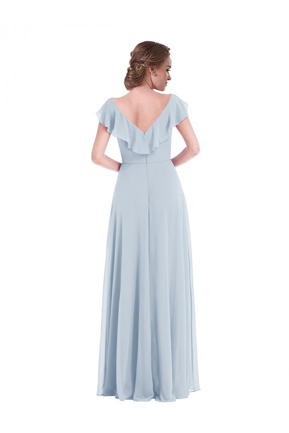 Seeglas A-Linien V-Ausschnitt Chiffon Lange Brautjungfernkleider Fabrik