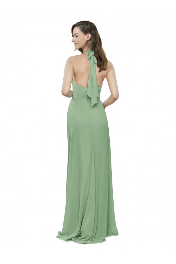 Seegras A-Linien Neckholder Stehkragen Ausschnitt Chiffon Lange Brautjungfernkleider Fabrik