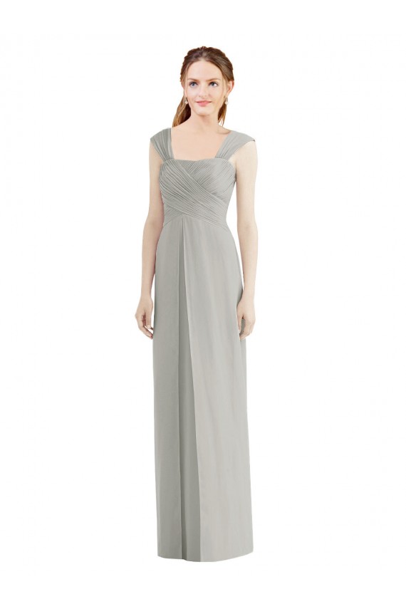 Silber A-Linien Chiffon Lange Brautjungfernkleider Fabrik