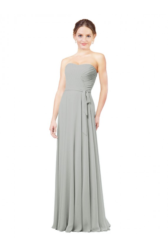 Silber A-Linien Chiffon Lange Brautjungfernkleider Fabrik
