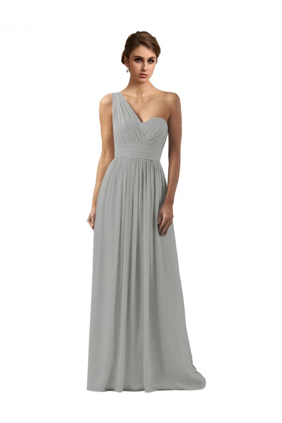Silber A-Linien Eine-Schulter Chiffon Lange Brautjungfernkleider Fabrik