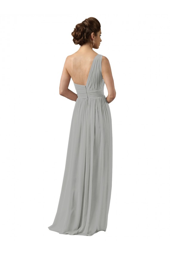 Silber A-Linien Eine-Schulter Chiffon Lange Brautjungfernkleider Fabrik