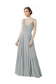 Silber A-Linien V-Ausschnitt Chiffon Lange Brautjungfernkleider Fabrik