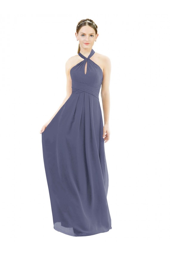 Silberner Stein A-Linien Neckholder Chiffon Lange Brautjungfernkleider Fabrik