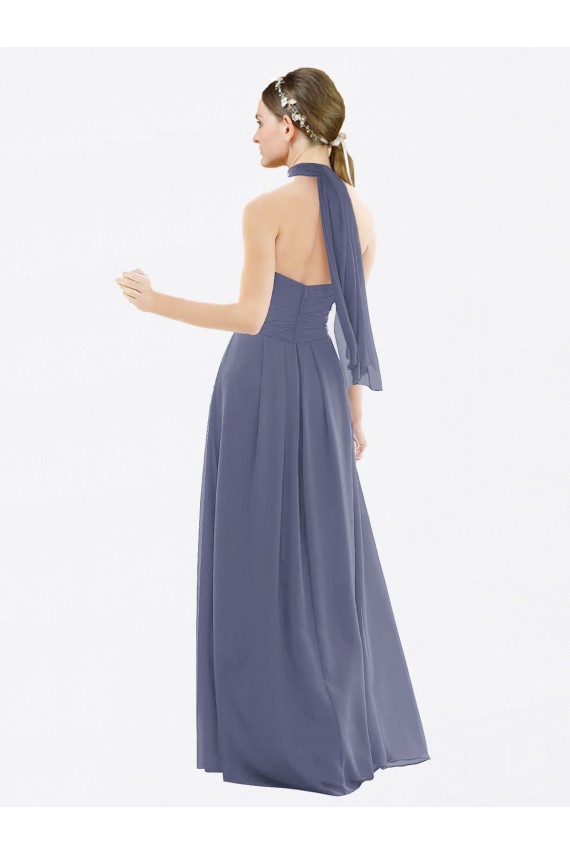 Silberner Stein A-Linien Neckholder Chiffon Lange Brautjungfernkleider Fabrik