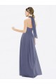 Silberner Stein A-Linien Neckholder Chiffon Lange Brautjungfernkleider Fabrik