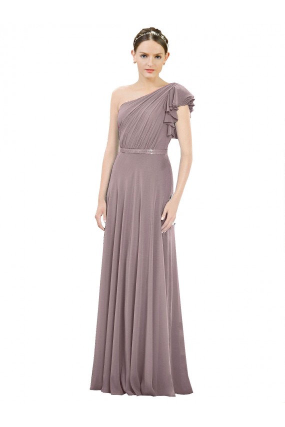Staubige Rose A-Linien Eine-Schulter Chiffon Lange Brautjungfernkleider Fabrik