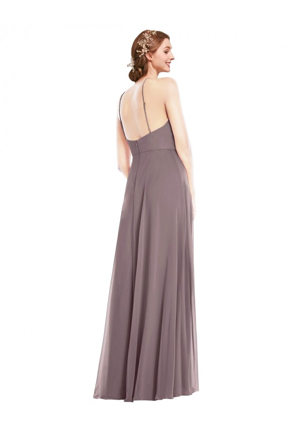 Staubige Rose A-Linien Neckholder Chiffon Lange Formale Brautjungfernkleider / Abendkleider Fabrik