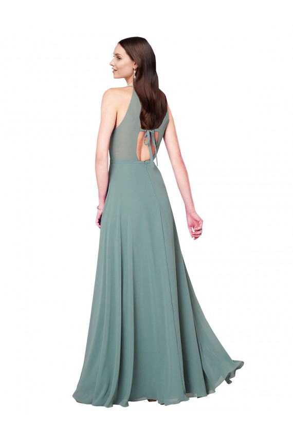 Staubiger Lavendel A-Linien Neckholder Chiffon Lange Brautjungfernkleider Fabrik
