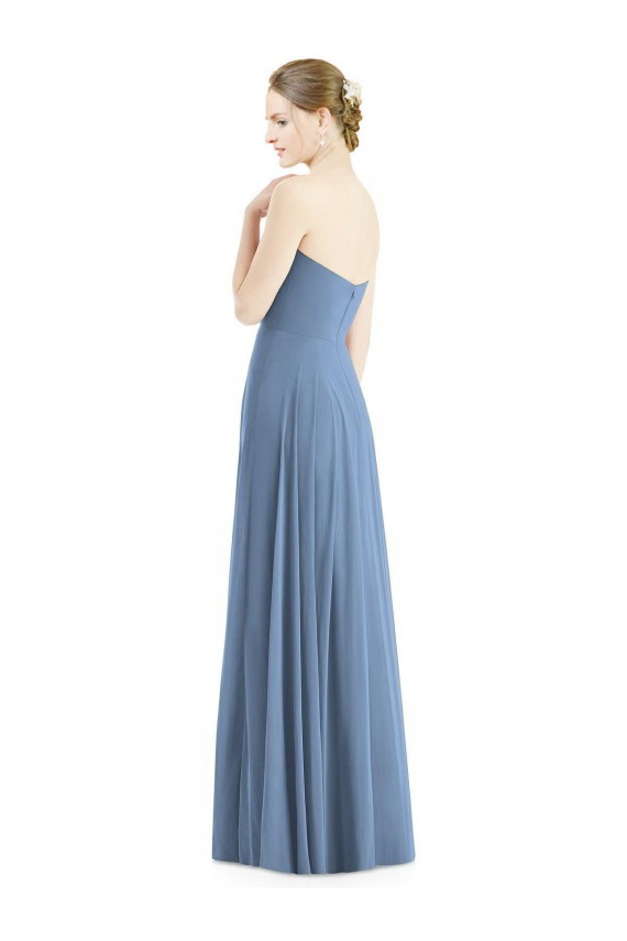 Staubiges Blau A-Linien Chiffon Lange Brautjungfernkleider Fabrik