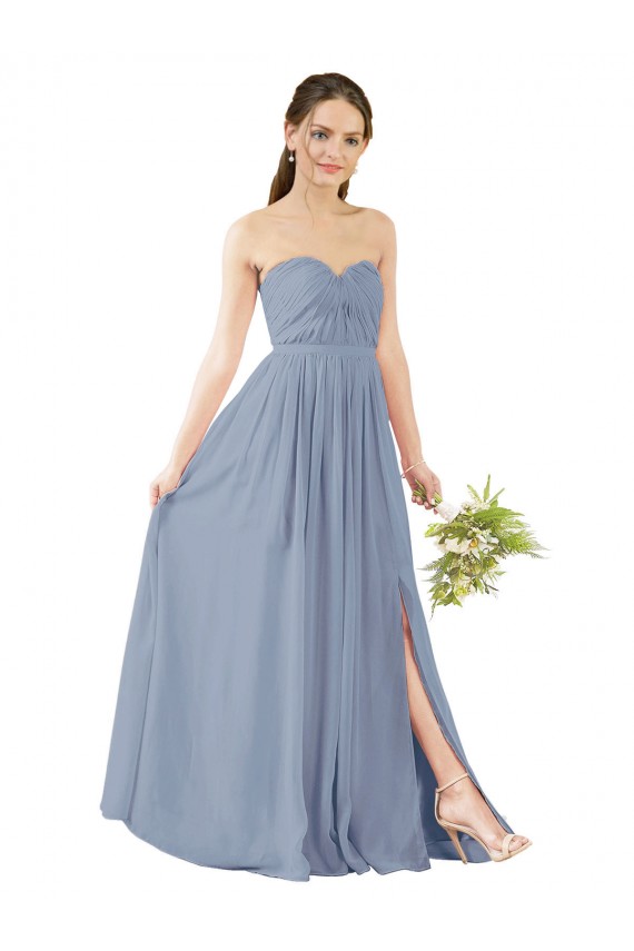 Staubiges Blau A-Linien Chiffon Lange Brautjungfernkleider Fabrik