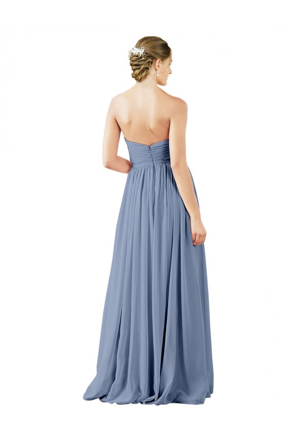 Staubiges Blau A-Linien Chiffon Lange Brautjungfernkleider Fabrik