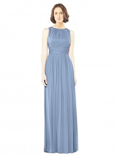 Staubiges Blau A-Linien Chiffon Lange Brautjungfernkleider Fabrik