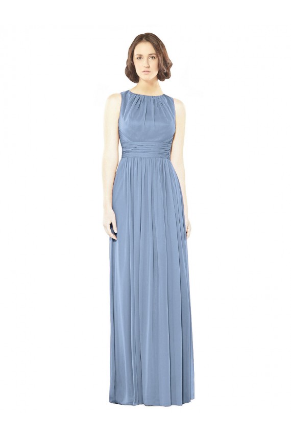 Staubiges Blau A-Linien Chiffon Lange Brautjungfernkleider Fabrik