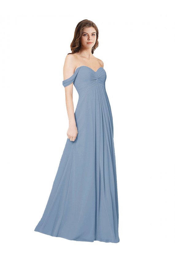 Staubiges Blau A-Linien Chiffon Lange Brautjungfernkleider Fabrik