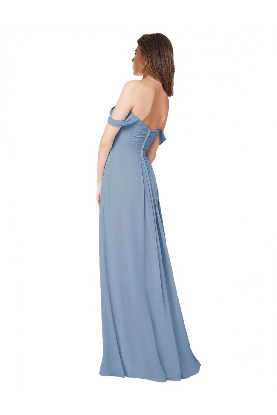 Staubiges Blau A-Linien Chiffon Lange Brautjungfernkleider Fabrik