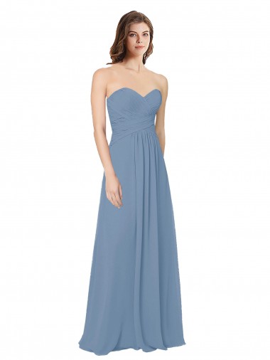 Staubiges Blau A-Linien Chiffon Lange Brautjungfernkleider Fabrik