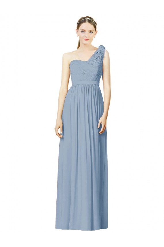 Staubiges Blau A-Linien Eine-Schulter Chiffon Lange Brautjungfernkleider Fabrik