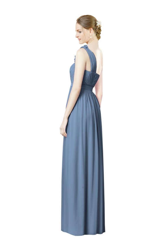 Staubiges Blau A-Linien Eine-Schulter Chiffon Lange Brautjungfernkleider Fabrik