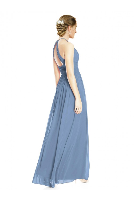 Staubiges Blau A-Linien Neckholder Chiffon Lange Brautjungfernkleider Fabrik