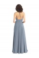 Staubiges Blau A-Linien Neckholder Haube Ausschnitt Chiffon Lange Brautjungfernkleider Fabrik