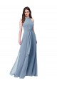 Staubiges Blau A-Linien Neckholder Stehkragen Ausschnitt Chiffon Lange Brautjungfernkleider Fabrik