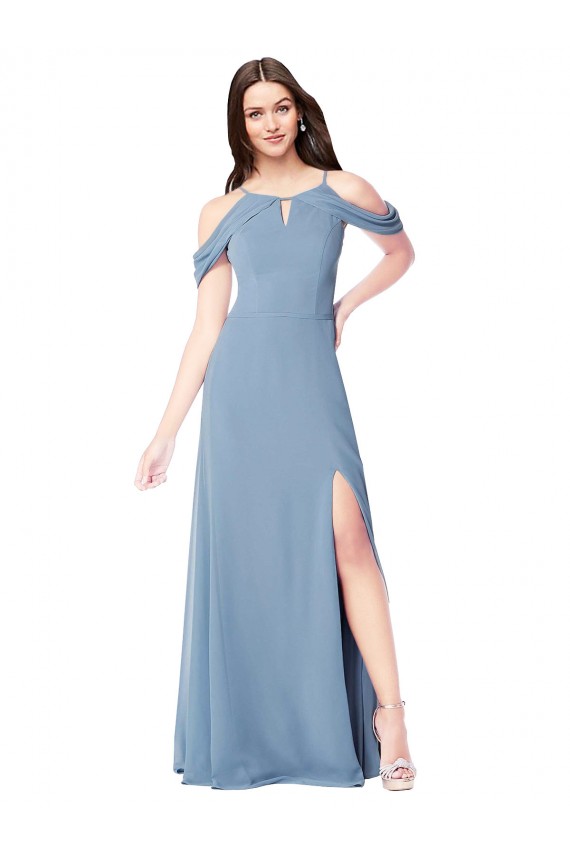 Staubiges Blau A-Linien Off-Schulter Chiffon Lange Brautjungfernkleider Fabrik