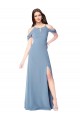 Staubiges Blau A-Linien Off-Schulter Chiffon Lange Brautjungfernkleider Fabrik