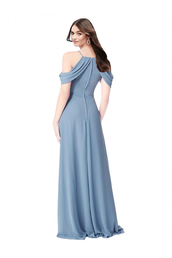 Staubiges Blau A-Linien Off-Schulter Chiffon Lange Brautjungfernkleider Fabrik
