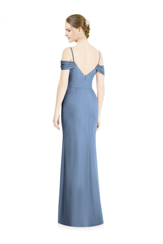 Staubiges Blau A-Linien Off-Schulter Chiffon Lange Formale Brautjungfernkleider / Abendkleider Fabrik
