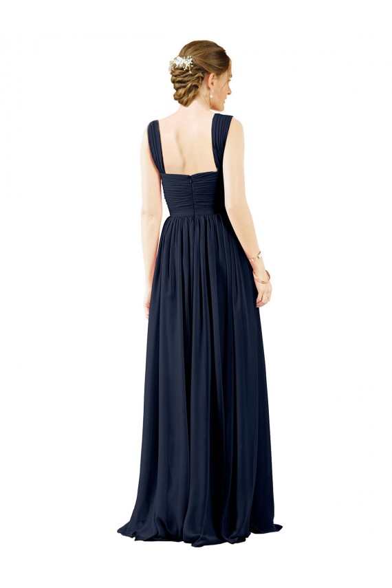 Staubiges Blau A-Linien Quadrat Ausschnitt Chiffon Lange Brautjungfernkleider Fabrik