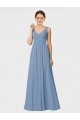 Staubiges Blau A-Linien Spaghetti-Träger Chiffon Lange Brautjungfernkleider Fabrik