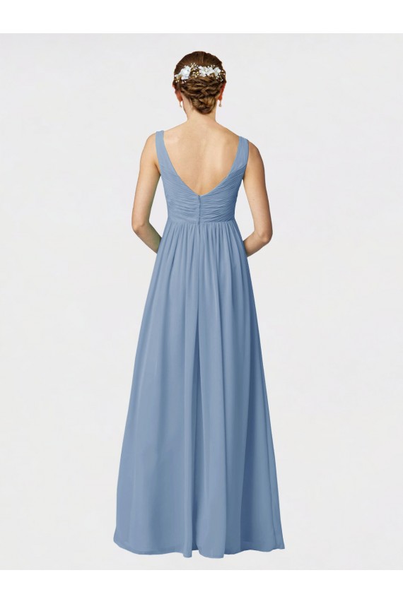 Staubiges Blau A-Linien Spaghetti-Träger Chiffon Lange Brautjungfernkleider Fabrik