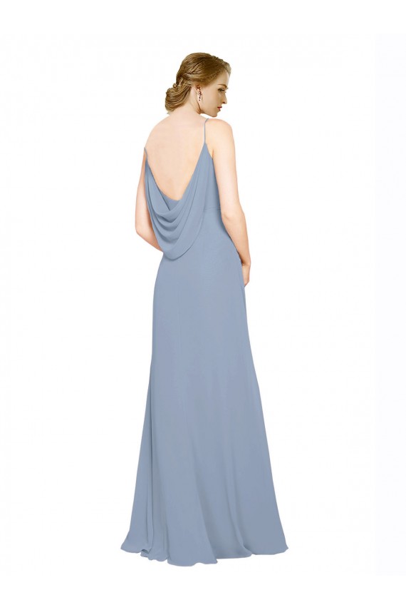 Staubiges Blau A-Linien Spaghetti-Träger Chiffon Lange Brautjungfernkleider Fabrik