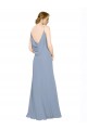 Staubiges Blau A-Linien Spaghetti-Träger Chiffon Lange Brautjungfernkleider Fabrik