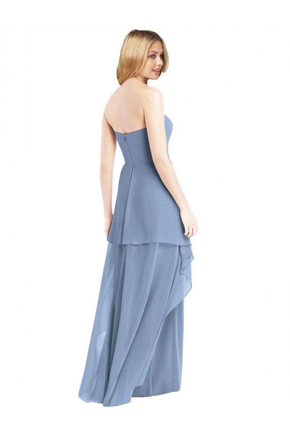 Staubiges Blau A-Linien Trägerlos Chiffon Lange Brautjungfernkleider Fabrik