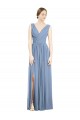 Staubiges Blau A-Linien V-Ausschnitt Chiffon Lange Brautjungfernkleider Fabrik