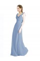 Staubiges Blau A-Linien V-Ausschnitt Chiffon Lange Brautjungfernkleider Fabrik