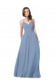 Staubiges Blau A-Linien V-Ausschnitt Chiffon Lange Brautjungfernkleider Fabrik