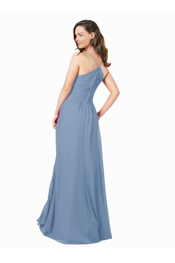 Staubiges Blau A-Linien V-Ausschnitt Chiffon Lange Brautjungfernkleider Fabrik
