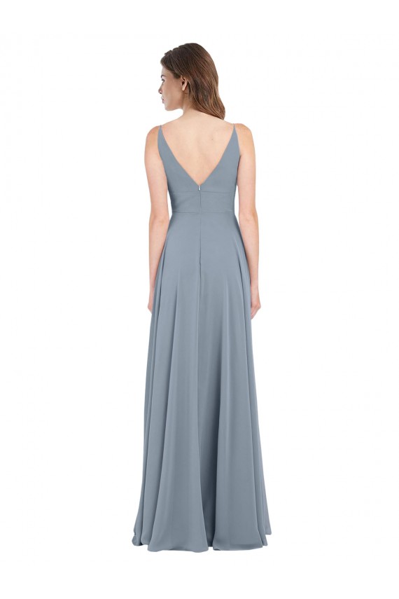 Staubiges Blau A-Linien V-Ausschnitt Chiffon Lange Brautjungfernkleider Fabrik