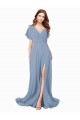 Staubiges Blau A-Linien V-Ausschnitt Chiffon Lange Brautjungfernkleider / Abiballkleider Fabrik