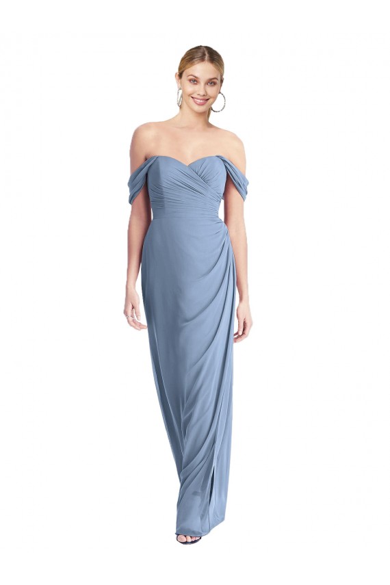 Staubiges Blau Meerjungfrau Off-Schulter Chiffon Lange Brautjungfernkleider Fabrik