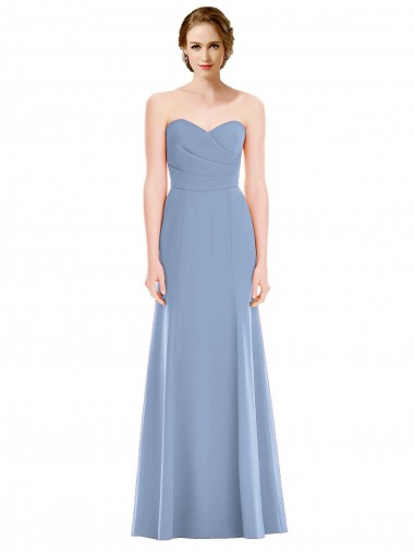 Staubiges Blau Meerjungfrau Trägerlos Chiffon Lange Brautjungfernkleider Fabrik