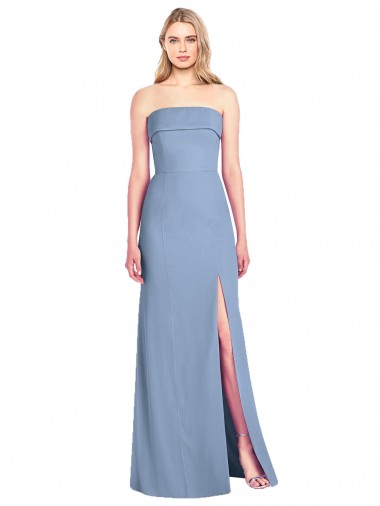 Staubiges Blau Trompete Trägerlos Chiffon Lange Brautjungfernkleider Fabrik