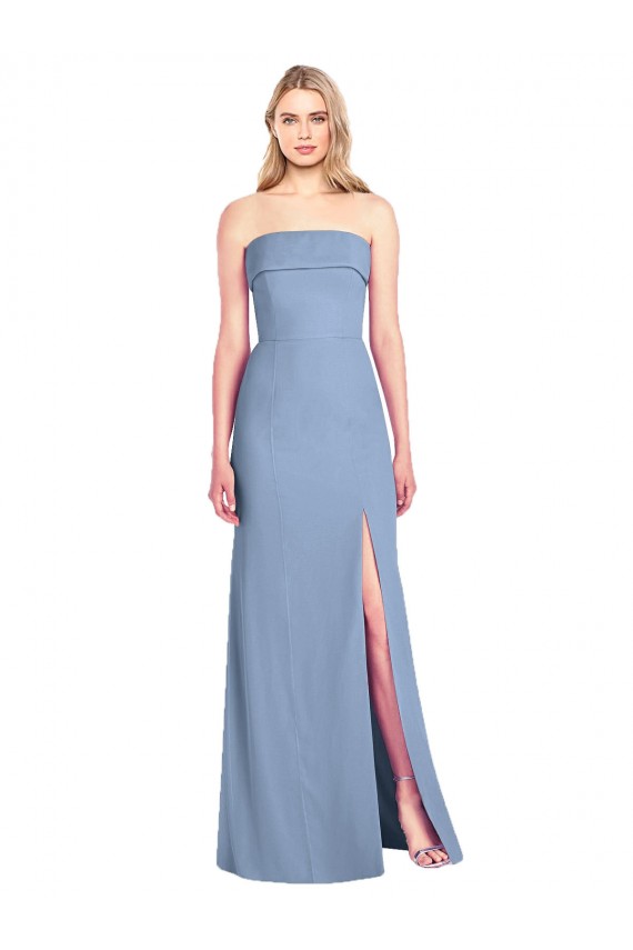 Staubiges Blau Trompete Trägerlos Chiffon Lange Brautjungfernkleider Fabrik