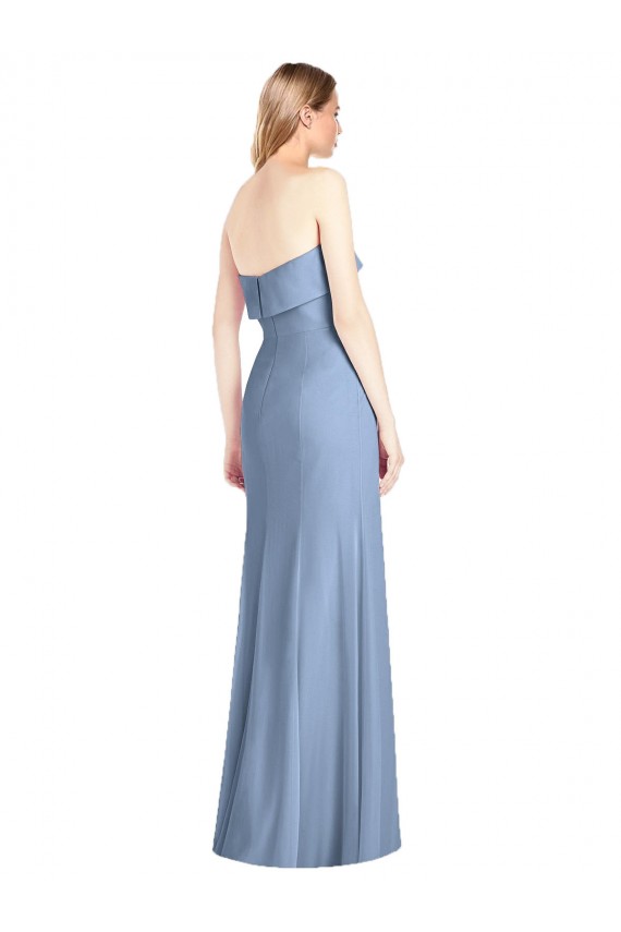 Staubiges Blau Trompete Trägerlos Chiffon Lange Brautjungfernkleider Fabrik