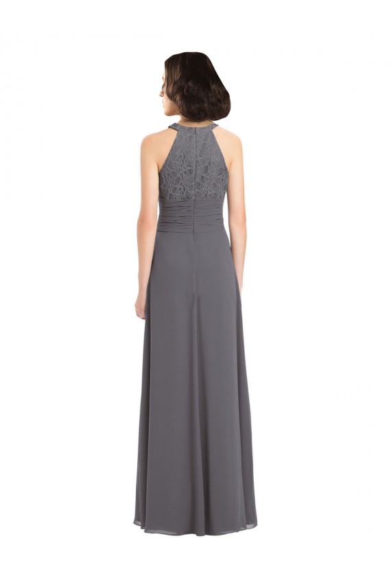 Stormy Silver A-Linien Neckholder Chiffon Spitze Lange Brautjungfernkleider Fabrik