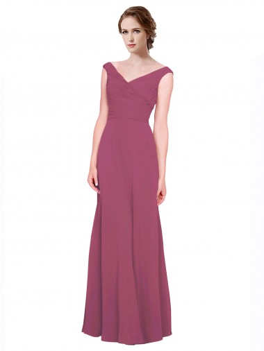 Taupe A-Linien V-Ausschnitt Chiffon Lange Brautjungfernkleider Fabrik