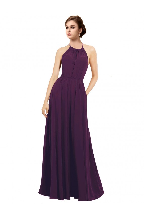 Traube A-Linien Neckholder Chiffon Lange Brautjungfernkleider Fabrik